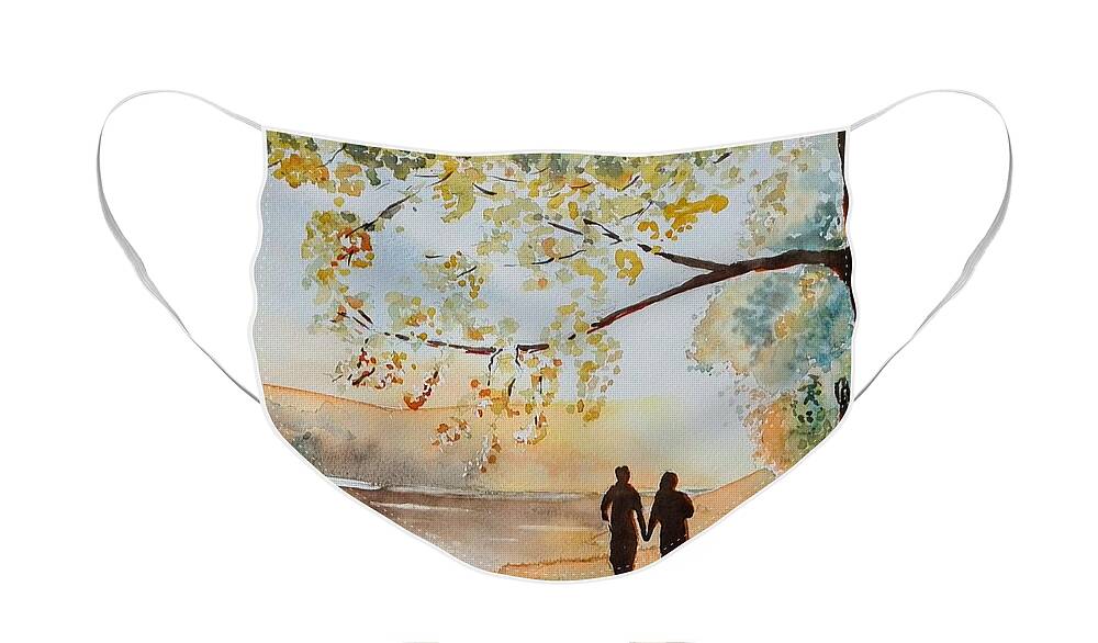 Landscape Face Mask featuring the painting Sunset Walk by Sandie Croft