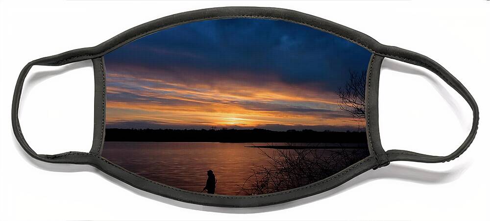 Sunset Face Mask featuring the photograph Sunset Walk with Man's Best Friend by Mary Walchuck