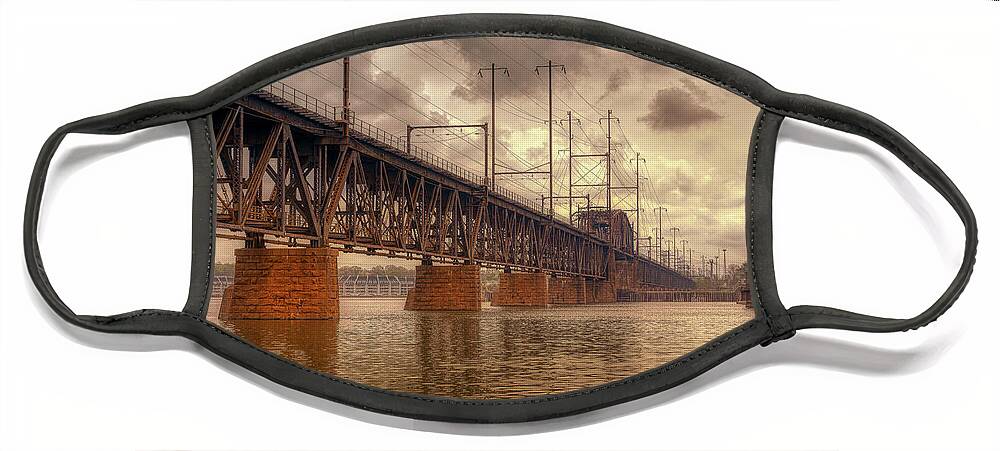 Amtrak Susquehanna River Bridge Face Mask featuring the photograph Susquehanna Railroad Bridge by Penny Polakoff