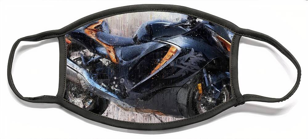 Motorcycle Face Mask featuring the painting SUZUKI HAYABUSA GSX1300R Motorcycles by Vart by Vart