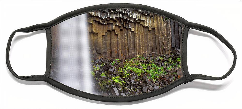Icelandic Waterfall Face Mask featuring the photograph Svartifoss waterfall and basalt columns, Skaftafell national park, Iceland by Neale And Judith Clark