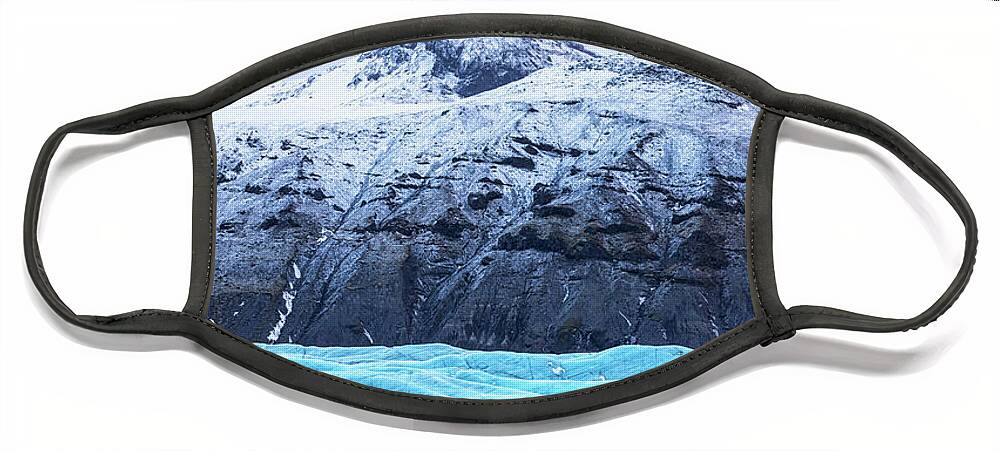 Iceland Face Mask featuring the photograph Svinafellsjokul glacier detail and snow covered mountian, Icelan by Jane Rix