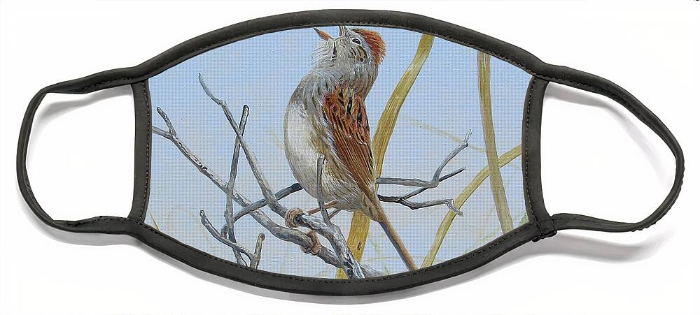 Swamp Sparrow Face Mask featuring the painting Swamp Sparrow Singing by Barry MacKay