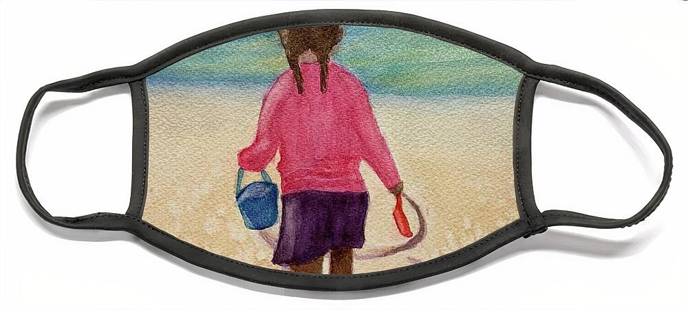 Girl Face Mask featuring the painting Sweet Gabi at the Beach by Sue Carmony