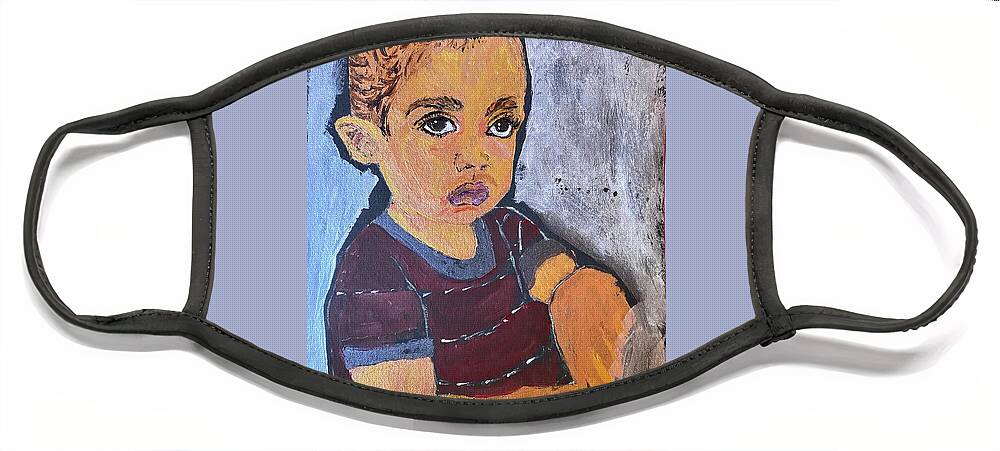 African-american Face Mask featuring the painting African-american Boy Sorrow by Melody Fowler