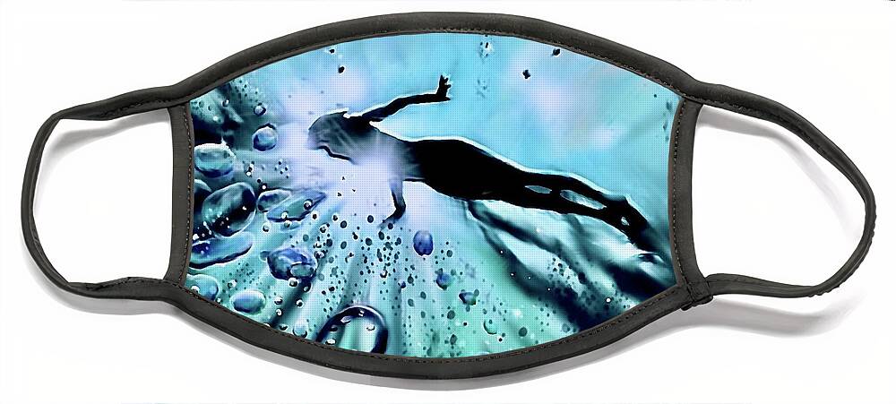 Sport Face Mask featuring the digital art Swimmer and Bubbles by Darren Cannell