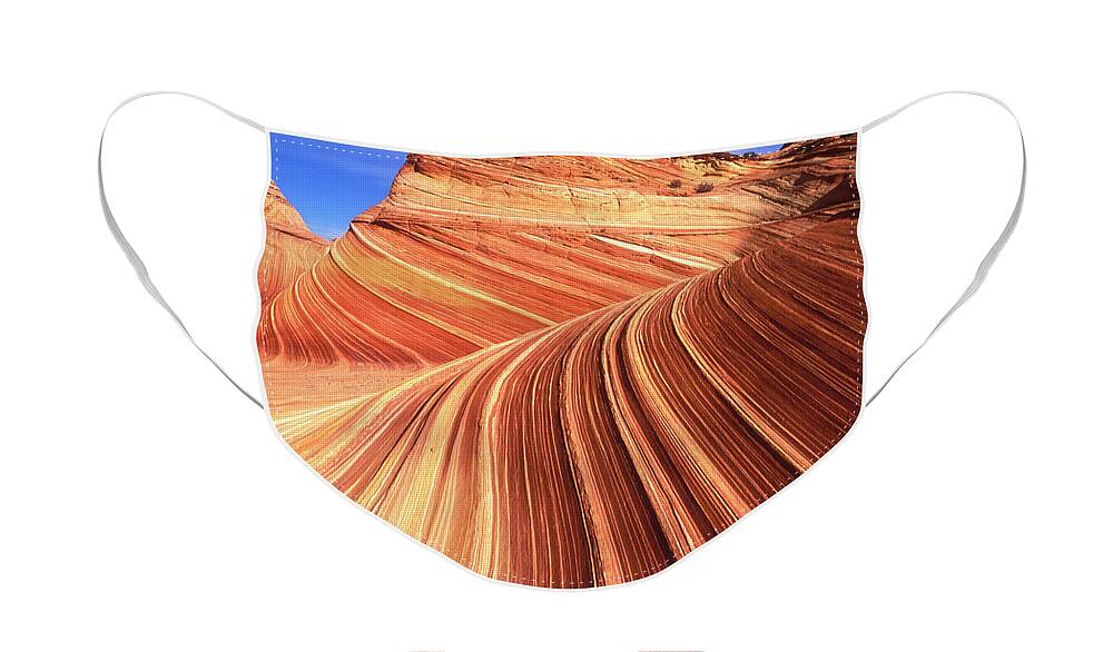 The Wave Face Mask featuring the photograph Swirls of sandstone on the Wave, Coyote Butte, Arizona by Neale And Judith Clark