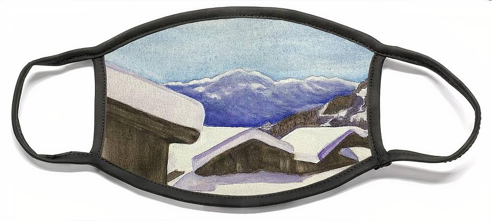 Snow Face Mask featuring the painting Swiss Skiing Village by Sue Carmony