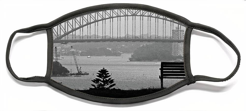 Sydney Harbor Bridge Face Mask featuring the photograph Sydney Harbor Bridge Black And White by Randall Weidner