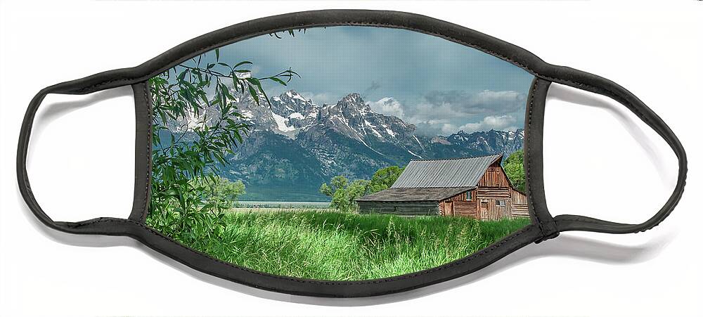 Barn Face Mask featuring the photograph T A Moulton Barn, Grand Tetons by Marcy Wielfaert