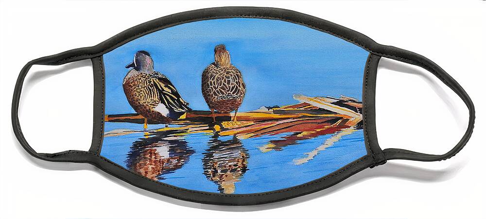 Ducks Face Mask featuring the painting Table for Two by John W Walker