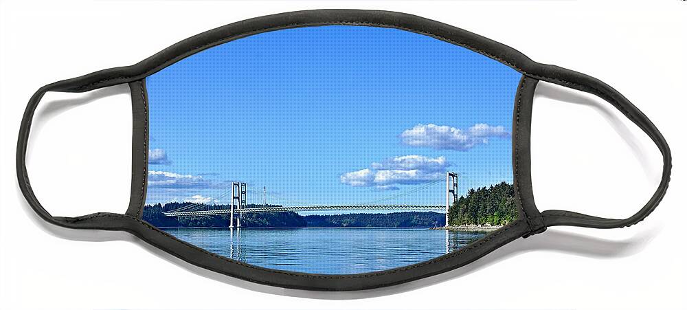 Landscape Face Mask featuring the photograph Tacoma Narrows Bridge by Bill TALICH