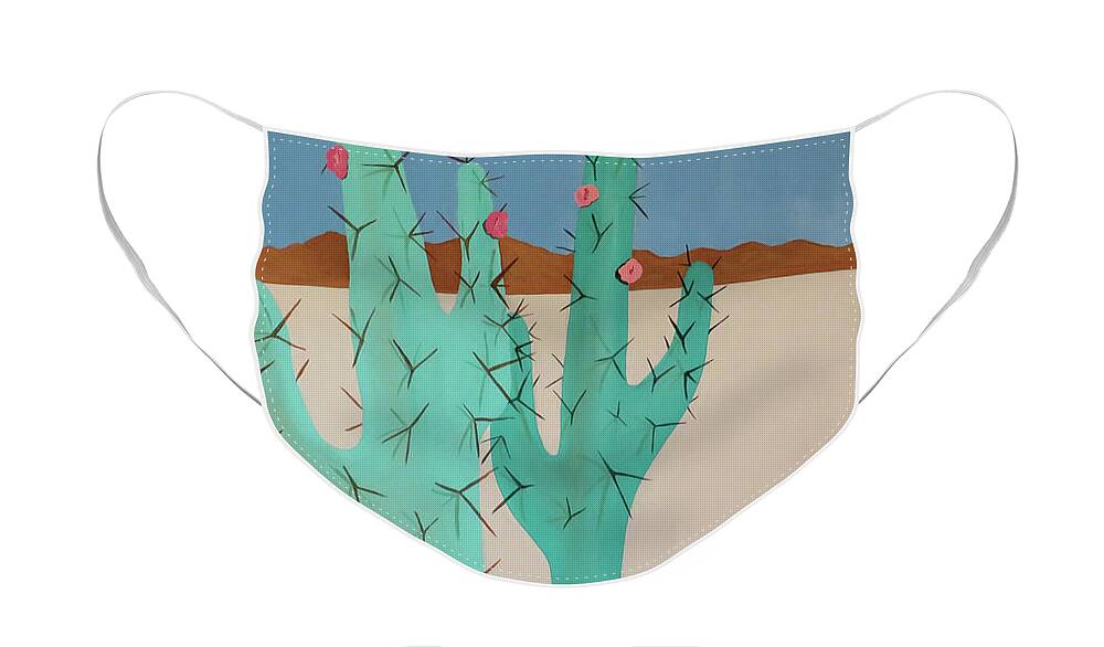 Cactus Face Mask featuring the painting Tall Cacti by Ted Clifton