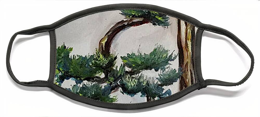 Bonsai Face Mask featuring the painting Tall Cascading Bonsai Tree by Roxy Rich