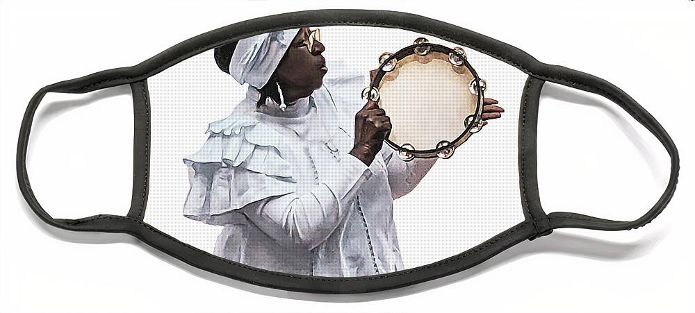 Black Art Face Mask featuring the photograph Tambourine by Edward Shmunes