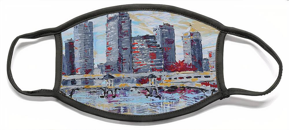  Face Mask featuring the painting Tampa Downtown Skyline by Jyotika Shroff