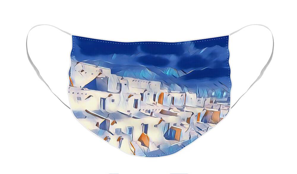 Native American Face Mask featuring the digital art Taos Pueblo at Night by Aerial Santa Fe