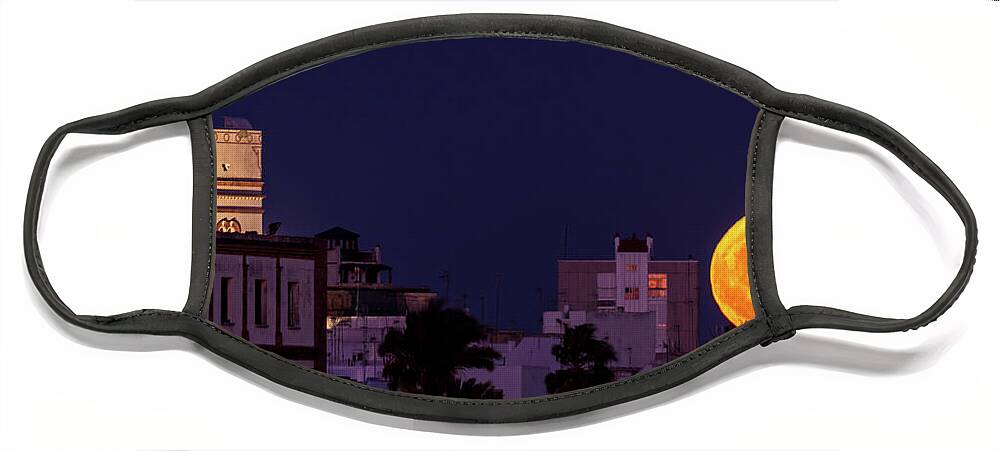 Cityscape Face Mask featuring the photograph Tavira Tower and Full Moonrise Cadiz Andalusia by Pablo Avanzini