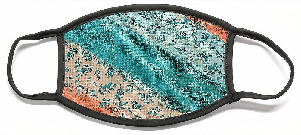 Pattern Face Mask featuring the digital art Teal and Peach Diagonal by Bonnie Bruno