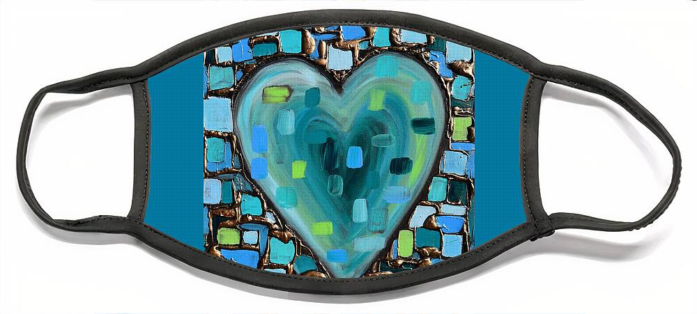 Heart Face Mask featuring the painting Teal Mosaic Heart by Amanda Dagg