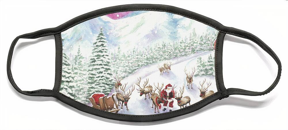 Reindeer Face Mask featuring the painting Team Meeting by Lori Taylor