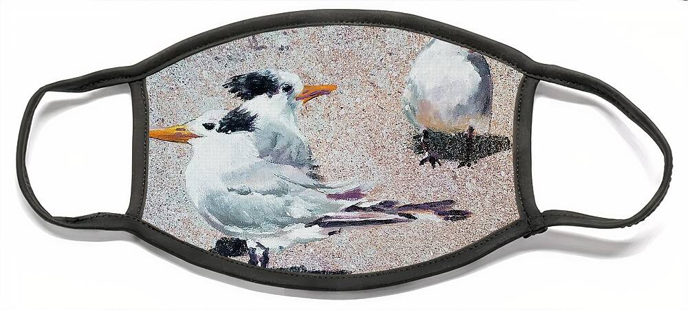 Tern Face Mask featuring the painting Tern Trio by Merana Cadorette
