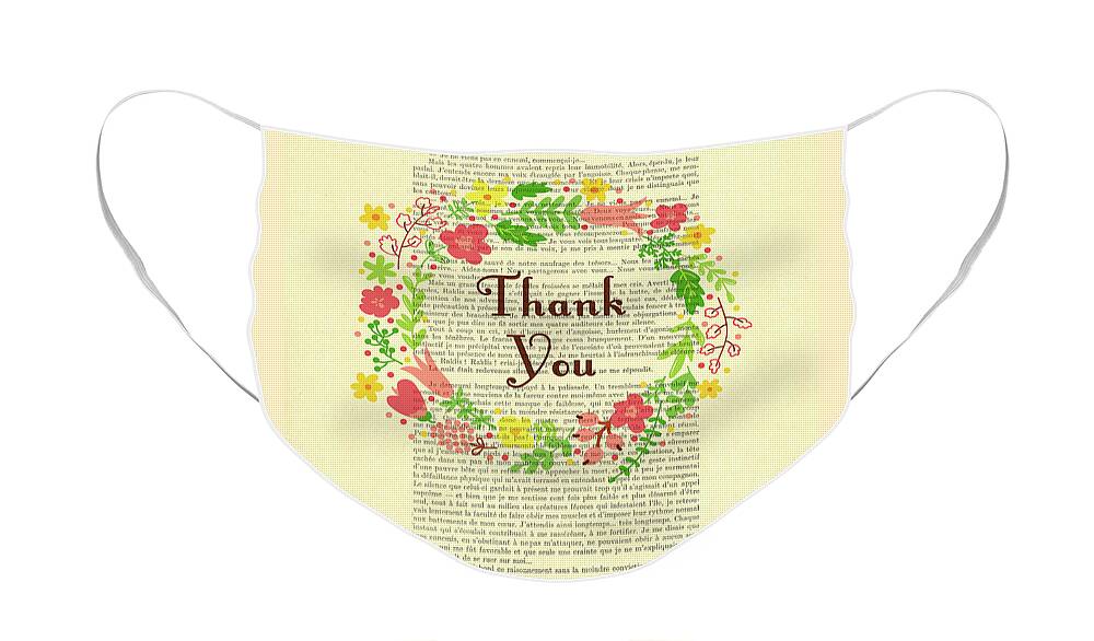 Thank You Face Mask featuring the digital art Thank you flower wreath drawing by Madame Memento