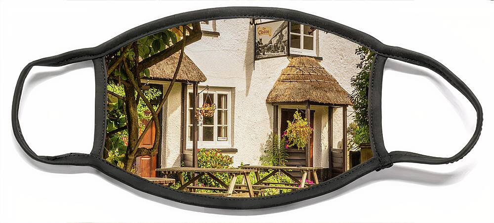 England Face Mask featuring the photograph Thatched pub garden in Lustleigh in Devon by Steven Heap
