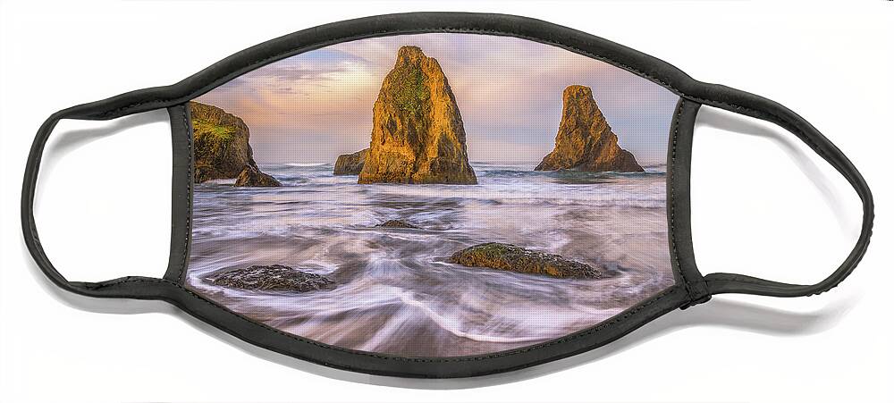 Bandon Face Mask featuring the photograph The 4 Horsemen of the Coast by Darren White