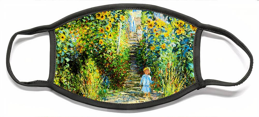 Claude Monet Face Mask featuring the painting The Artists Garden at Vetheuil 1880 by Claude Monet