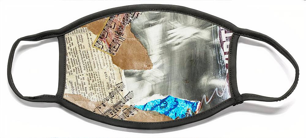 Collage Face Mask featuring the mixed media The Beat Goes On by Jessica Levant