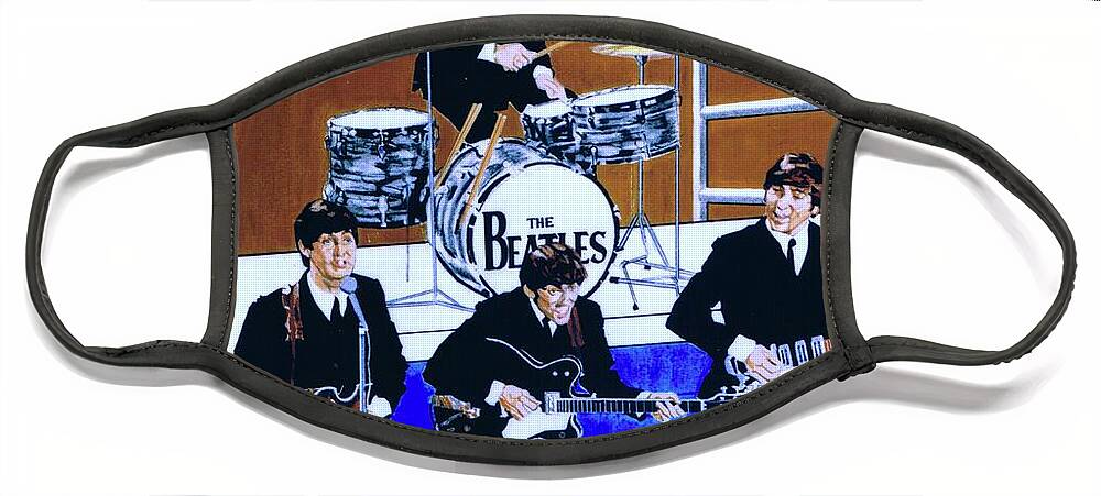 The Beatles Live Face Mask featuring the drawing The Beatles - Live On The Ed Sullivan Show by Sean Connolly
