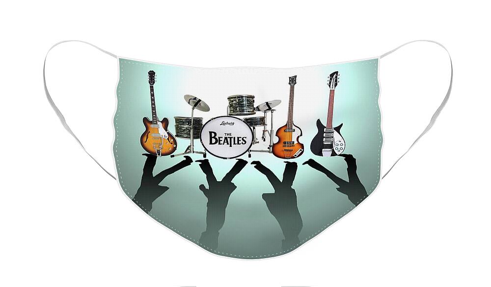 The Beatles Face Mask featuring the digital art The Beatles by Yelena Day