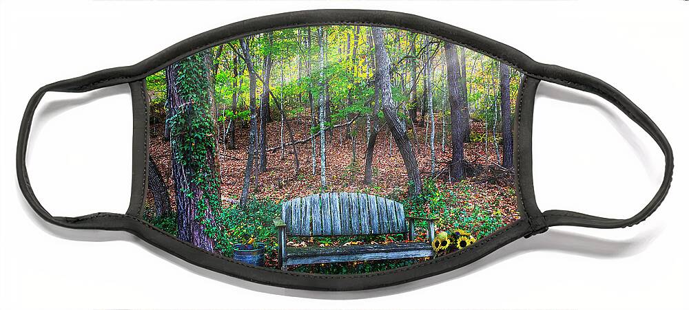 Barns Face Mask featuring the photograph The Bench in the Forest by Debra and Dave Vanderlaan