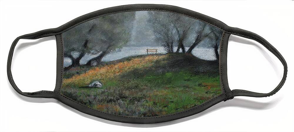 Foggy Day Face Mask featuring the pastel The Bench by Sandra Lee Scott