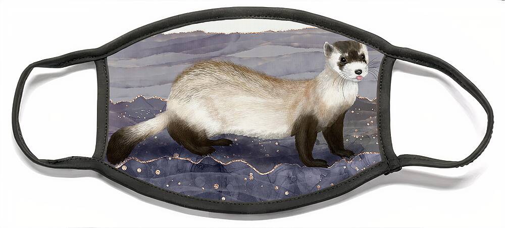 Black Footed Ferret Face Mask featuring the digital art The Black-footed Ferret by Andreea Dumez