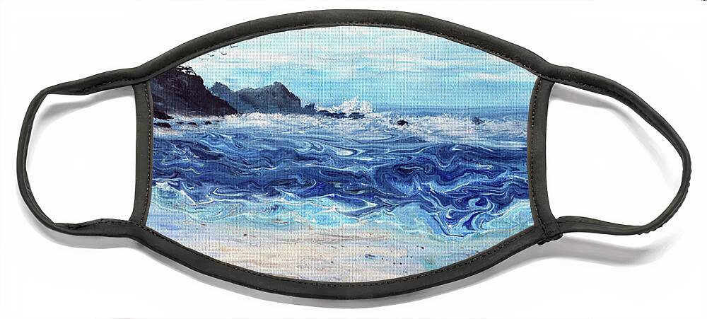 Oregon Face Mask featuring the painting The Bluffs of Ona Beach by Laura Iverson
