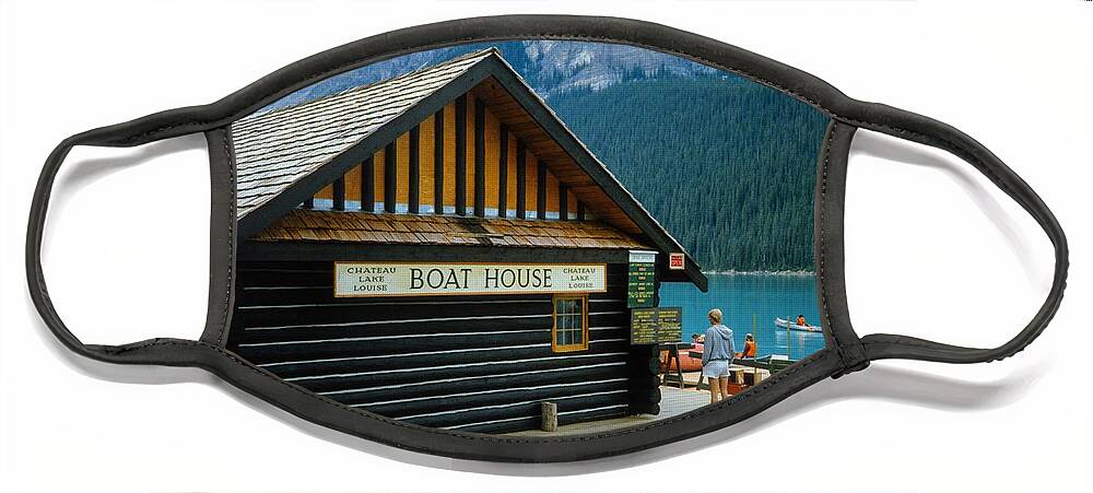  Face Mask featuring the photograph The Boat House Lake Louise by Gordon James