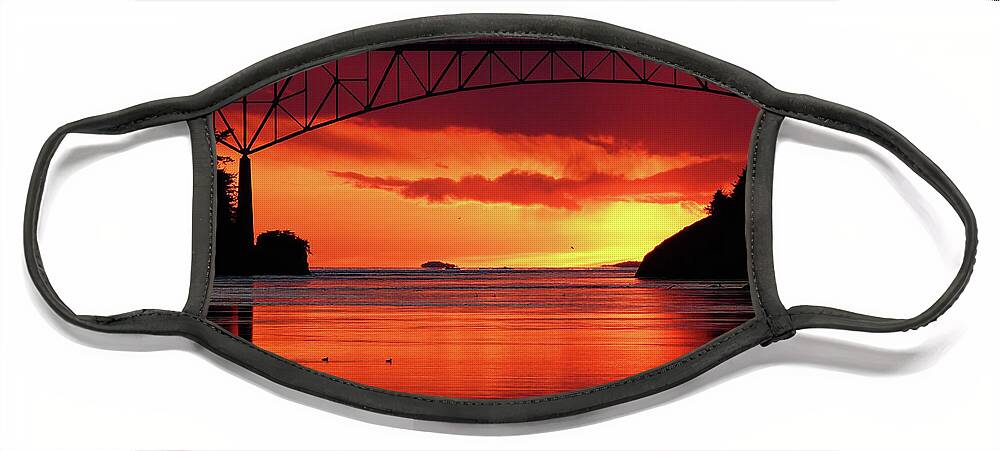 Deception Pass Face Mask featuring the photograph The Bridge and the Sunset by Rick Lawler