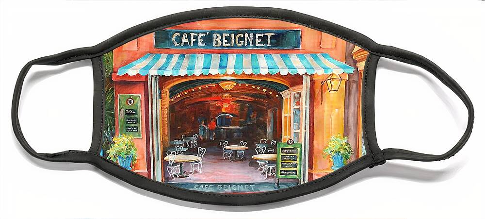 New Orleans Face Mask featuring the painting The Cafe Beignet on Royal by Diane Millsap