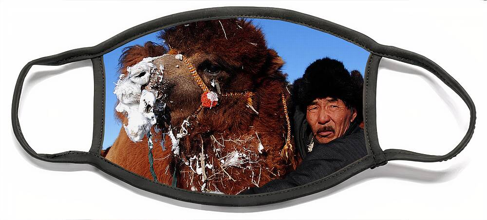 The Camel Has An Owner Face Mask featuring the photograph The camel has an owner by Elbegzaya Lkhagvasuren