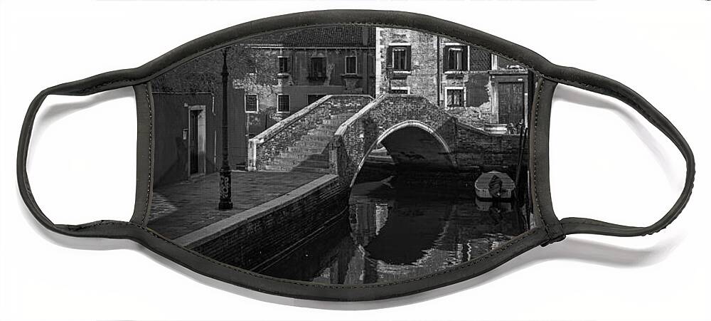 Black Face Mask featuring the photograph The charm of Venice in black and white by The P