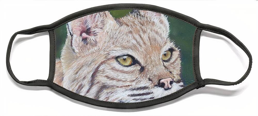 Bobcat Face Mask featuring the pastel The Cheshire Bobcat by Carol Corliss