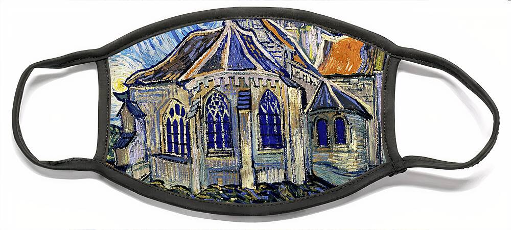 Van Gogh Face Mask featuring the digital art The Church at Auvers on a Starry Night - digital recreation by Nicko Prints