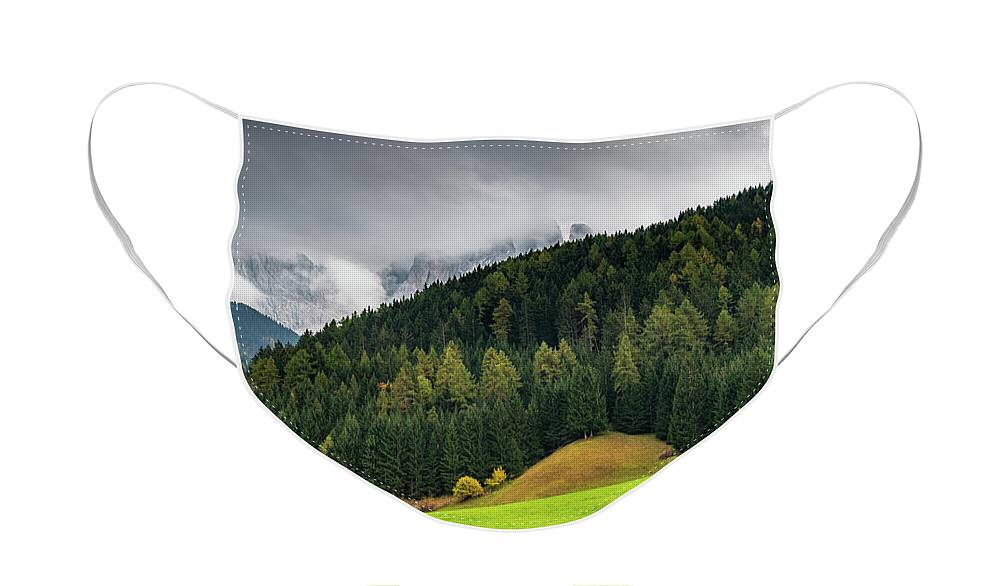 Church Face Mask featuring the photograph The church of San Giovanni , Ranui, in the Italian Dolomites by Michalakis Ppalis