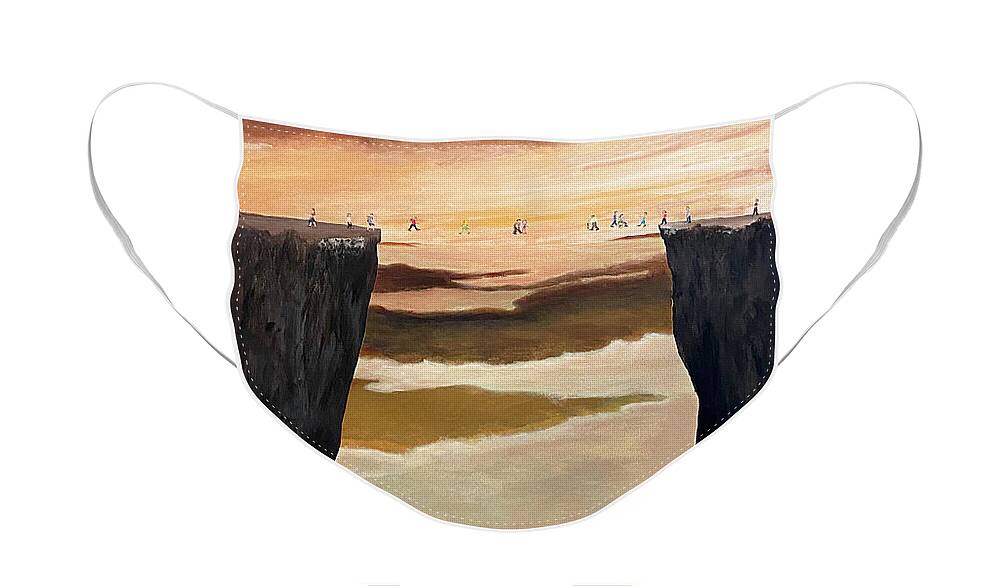 Brown Sky Face Mask featuring the painting The Crossing by Thomas Blood