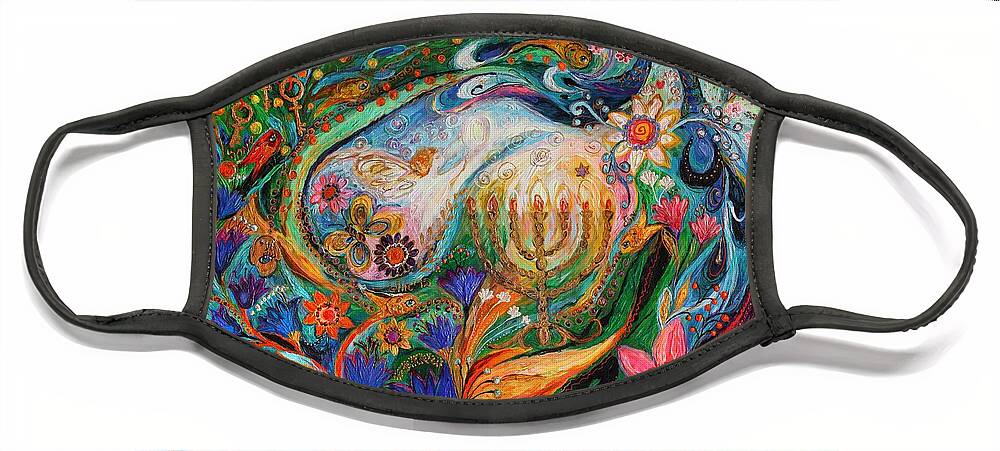 Modern Jewish Art Face Mask featuring the painting The dreams about Chagall. Herald of dawn by Elena Kotliarker
