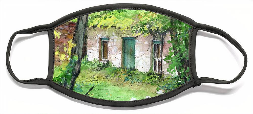 Irish Cottage Face Mask featuring the painting The Forge aka The Lonergan Homestead by Rebecca Matthews