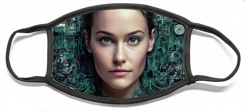 Cyborg Face Mask featuring the digital art The Future of AI 04 Android Woman by Matthias Hauser