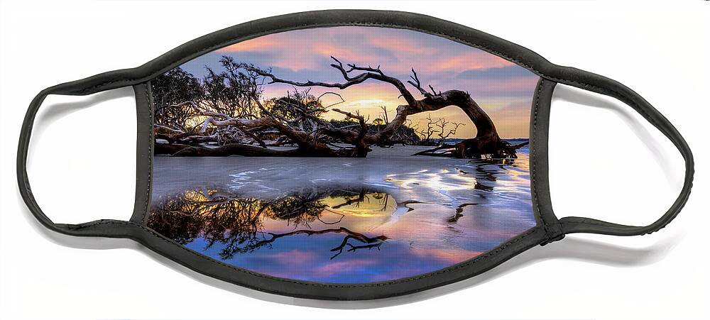 Clouds Face Mask featuring the photograph The Giant has Fallen Jekyll Island Sunrise by Debra and Dave Vanderlaan